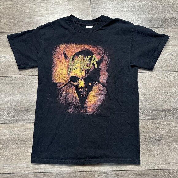 Slayer Skulls Metal Band Music Y2K Shirt Mens Size S Black Graphic Tee Band - Picture 1 of 6